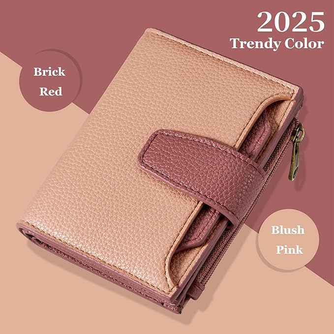 Airkit Small Wallet Women RFID Blocking Soft Leather Bifold Compact Card Holder Wallet for Women with Zipper Coin Pocket 4 ID Window