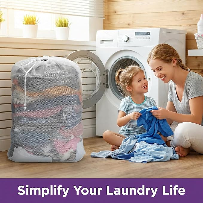 Nicunom 6 Pack Mesh Laundry Bag with Drawstring Closure, 24" x 36" Heavy Duty Extra Large Laundry Bags for Travel, Storage, College, Dorm and Apartment Dwellers, Machine Washable