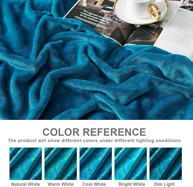 Hansleep Fleece Teal Throw XL Blanket, Super Soft Flannel Fuzzy Plush Cozy Blanket for All Seasons, Teal, Throw XL 50x70 Inches