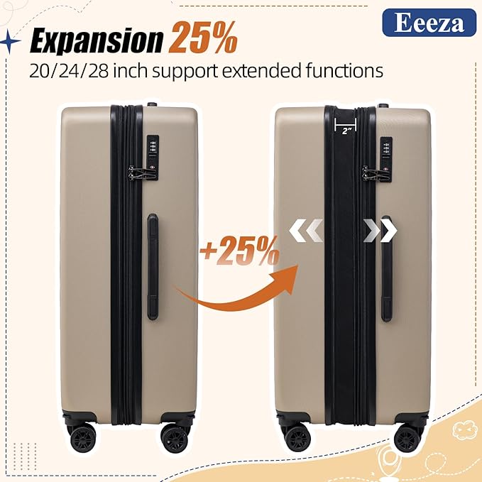 Expandable Luggage Sets 5 Piece,Suitcases with Detachable Wheels,ABS Hard Case Luggage with TSA Lock Spinner Wheels,Carry On Luggage Set