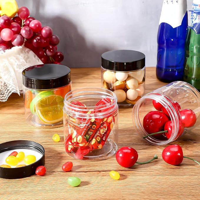 Patelai 4 Pieces Round Wide-mouth Leak Proof Plastic Container Jars with Lids for Travel Storage Makeup Beauty Products Face Creams Oils Salves Ointments DIY Making(8 Ounce,Black)