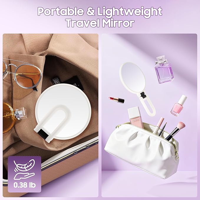 B Beauty Planet 40X Magnifying Mirror, Hand Mirror with Handle, Double Sided Hand Mirror with 40X/1X Magnification, Travel Essential Portable Foldable Makeup Mirror for Precision Makeup White