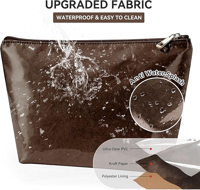 WLLWOO PVC Waterproof Makeup Bag Kraft Paper Cosmetic Bag Travel Toiletry Zipper Pouch Organizer for Women Purse