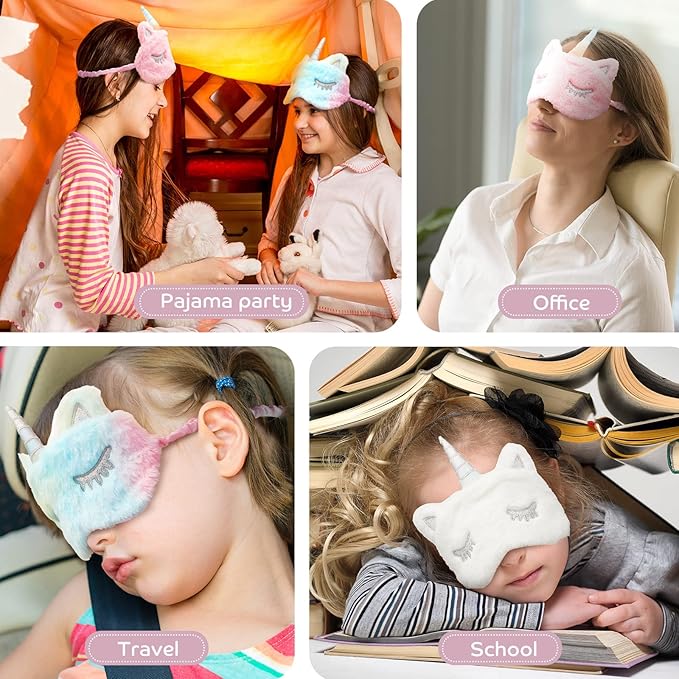 Geyoga Sleep Mask for Kids, Girls Plush Sleeping Eye Cover Soft Eye Blindfold Cover Animal Shade for Kids(Mixed Colors, Pink, White,Cute Style)