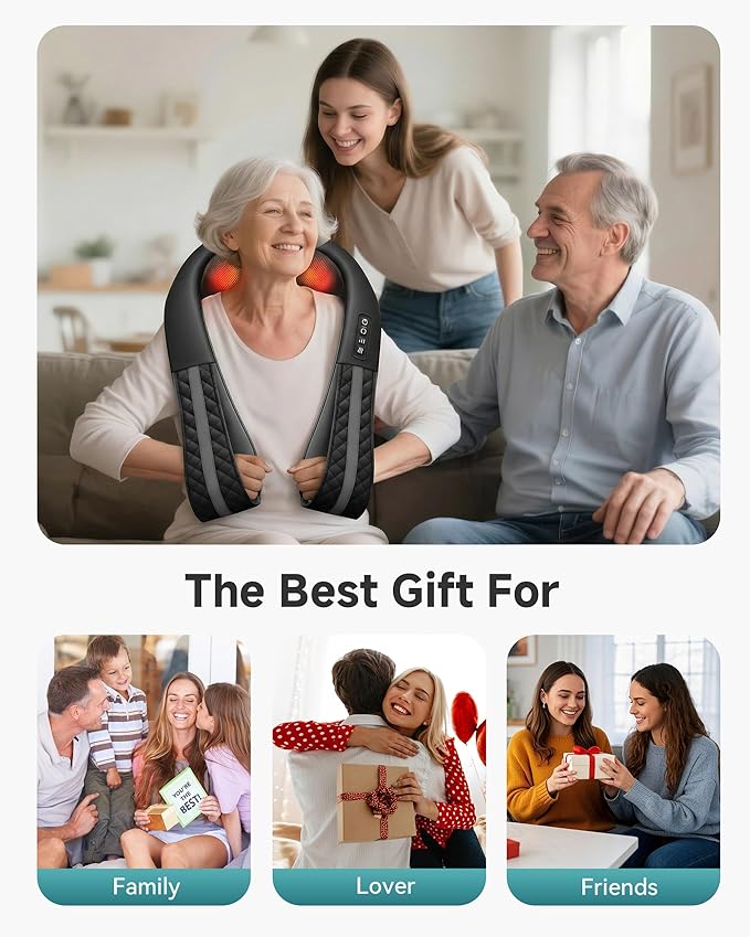 Snailax Cordless Neck Massager with Heat, Shiatsu Neck Back Massager for Pain Relief Deep Tissue, 4D Kneading Shoulder Massager Pillow for Shoulder, Leg Rechargeable Massage Gifts for Mom, Dad