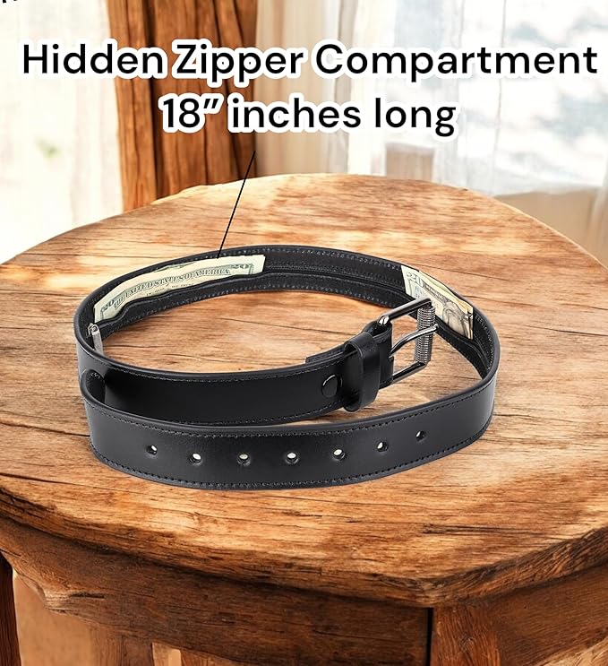 F&L CLASSIC Men’s Money Full Grain leather Belt, Hidden zipper Pocket, USA