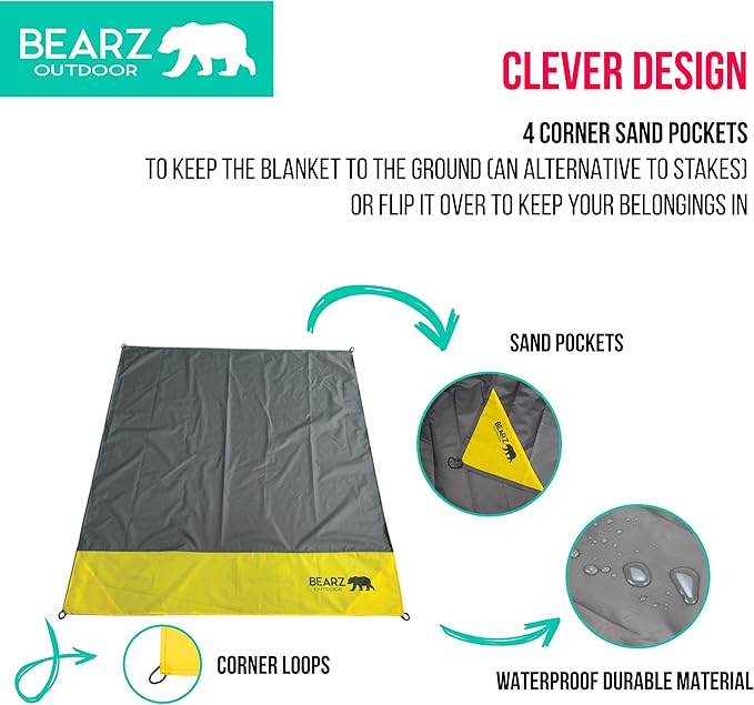 Pocket Blanket - Beach Blanket Waterproof Sandproof, Picnic Blankets Waterproof Foldable, Lightweight & Compact for Hiking, Camping, Travel, Festival Accessories