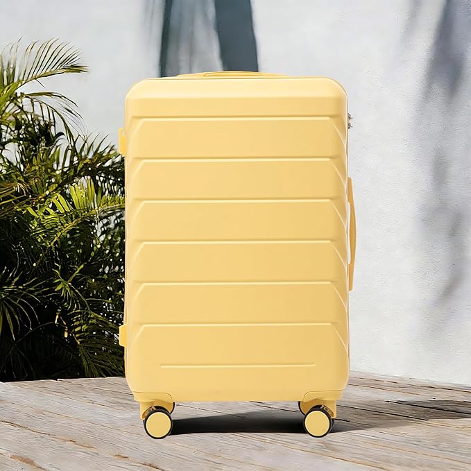 28 Inch Checked-Large Luggage, Lightweight ABS Hard Shell Suitcase with Spinner Wheels, Expandable Travel Luggage with Combination Lock & Side Hooks for Men Women (Yellow, 28)