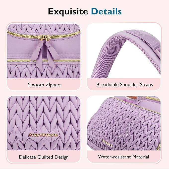 mommore Diaper Bag Backpack, Stylish Travel Baby Bag with Insulated Pockets, Changing Pad and Stroller Straps for Toddler (S-Purple, Small-17L)