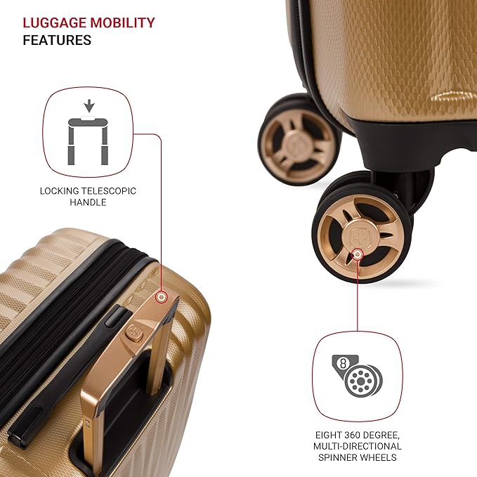 SwissGear 7272 Energie Expandable Hardside Luggage with Spinner Wheels and TSA Lock, Gold, Checked-Large 27-Inch
