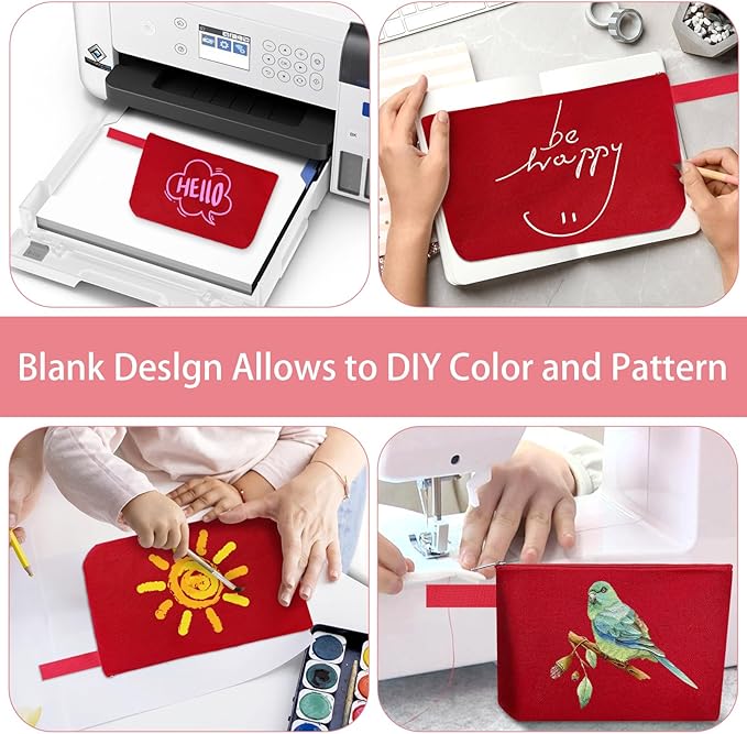 10 Pieces Cotton Canvas Makeup Bag with Bottom and Strap, Multi-Purpose Cosmetic Bag with Zipper Travel Toiletry Pouch, Blank DIY Craft Bag (Red, S)