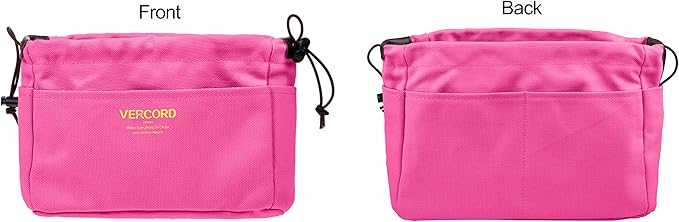 Vercord Canvas Handbag Organizers, Sturdy Purse Insert Organizer Bag in Bag, 10 Pockets Rose Large