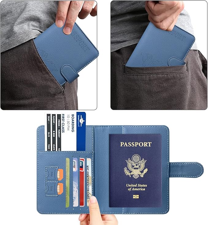 ACdream Passport Holder for Travel Essentials, Rfid Blocking Passport Wallet Cover Case for Travel Must Haves Accessories, Book Holders for Women & Men- Navy Blue