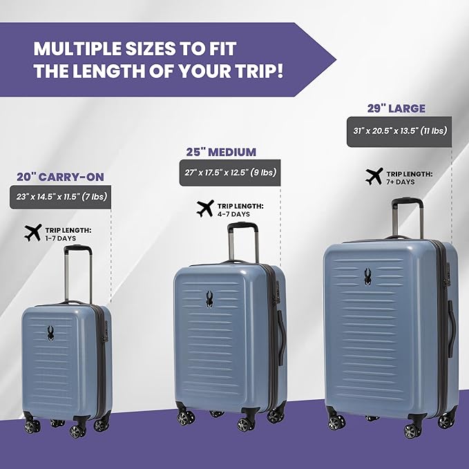 Spyder Rails Expandable Hardside Upright Suitcase with 360° Spinner Wheels, TSA Approved Lock (Denim, Carry-On)
