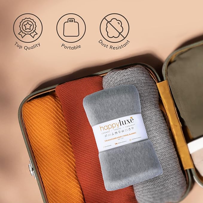 Happyluxe Travel Shawl Wraps for Women - 68x35in Wrap. Lightweight Pashmina, Airplane Travel Blanket Scarf. Made In USA