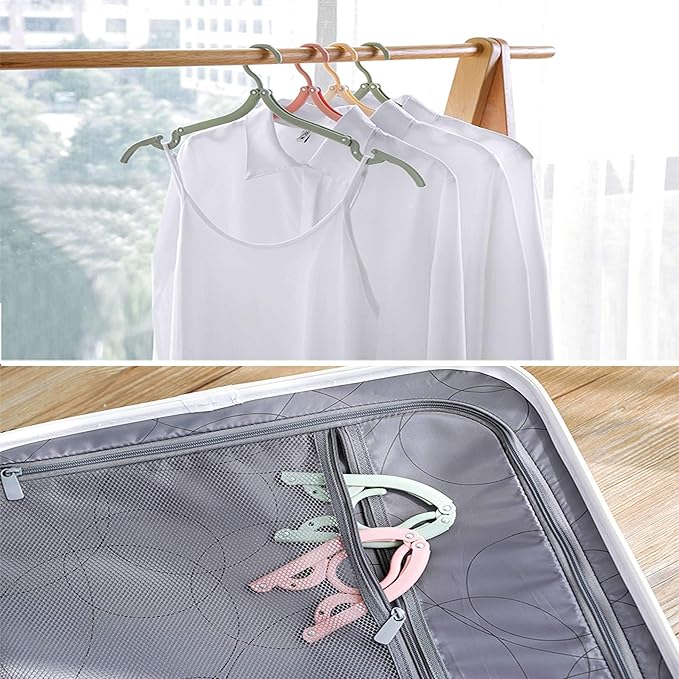 EAVOQLB 10 PCS Portable Folding Clothes Hangers Retractable Plastic Non Slip Clothing Hangers for Kids and Adults