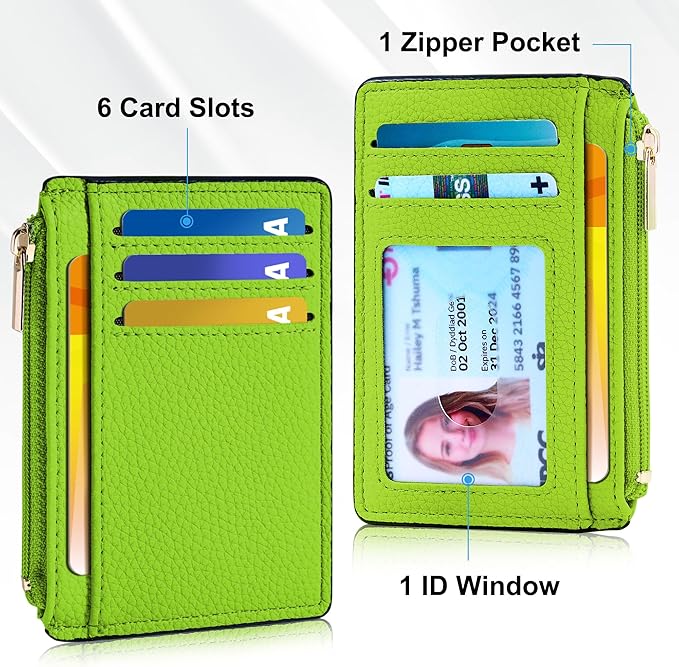 Tipmile Credit Card Holder for Women Slim Minimalist Front Pocket RFID Blocking Wallet Small Compact Card Case with ID Window, Neon Green