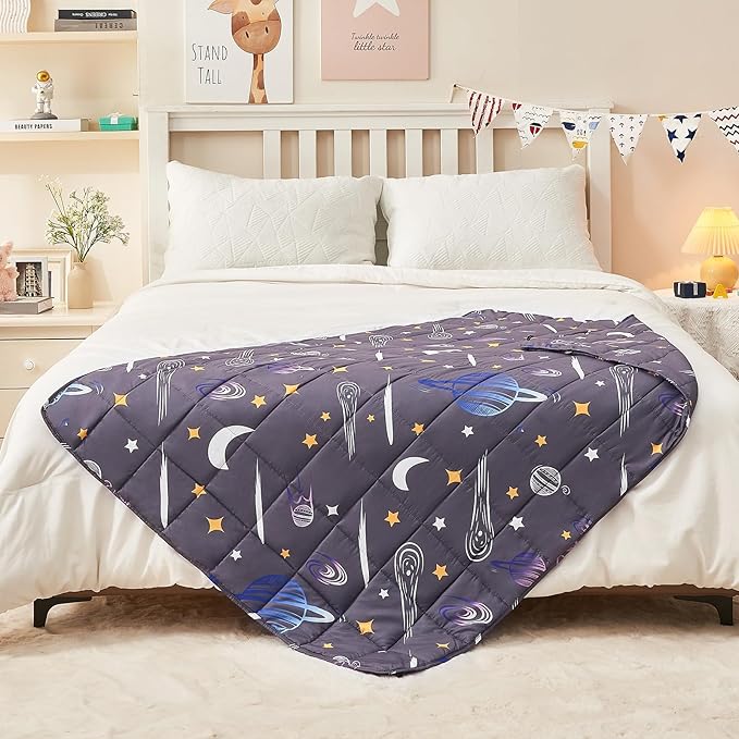 yescool Star Weighted Blanket 10 Pounds Twin Cooling Weighted Blanket, Galaxy Moon Heavy Blanket for Sleeping, Weighted Throw Blanket Gifts for 80-110lbs, 48"x72"