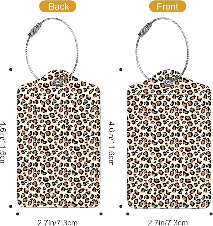 2Pack Luggage Tags for Suitcases, Cute Unique Pu Leather Cruise Luggage Tag with Privacy Cover ID Label Address Card and Metal Ring Suitable for Women Men Kids Travel Bag Leopard Print
