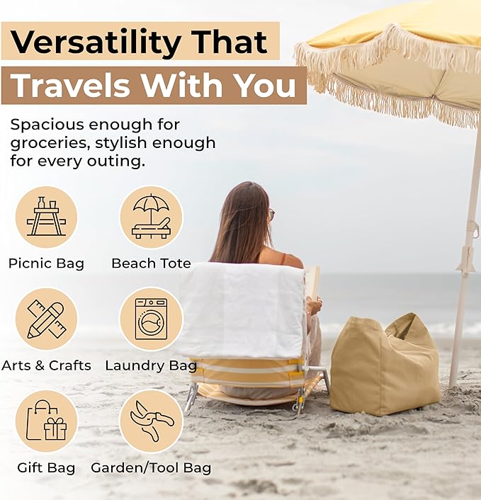 VeraMia Canvas Grocery Bag 3pc XL Set with Real Pockets, Long Shoulder Strap and Short Handle. Heavy Duty, Foldable, Washable