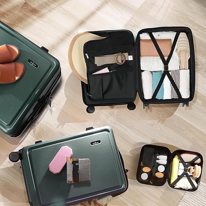 22 Inch Carry On Luggage 22x14x9 Airline Approved, Small Carry On Suitcase, Hard-shell Carry-on Luggage with Wheels, Durable Expandable Emerald Green Luggage Carry-On with Cosmetic Case