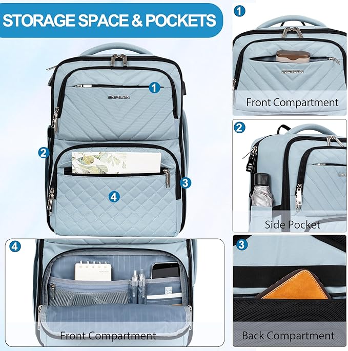 EMPSIGN Carry on Travel Backpack for Women & Men, 17 inch Large TSA Friendly Laptop Backpack with USB Port, Airline Approved Carry On Luggage, Travel Essentials, Weekender Overnight Bags, Light Blue