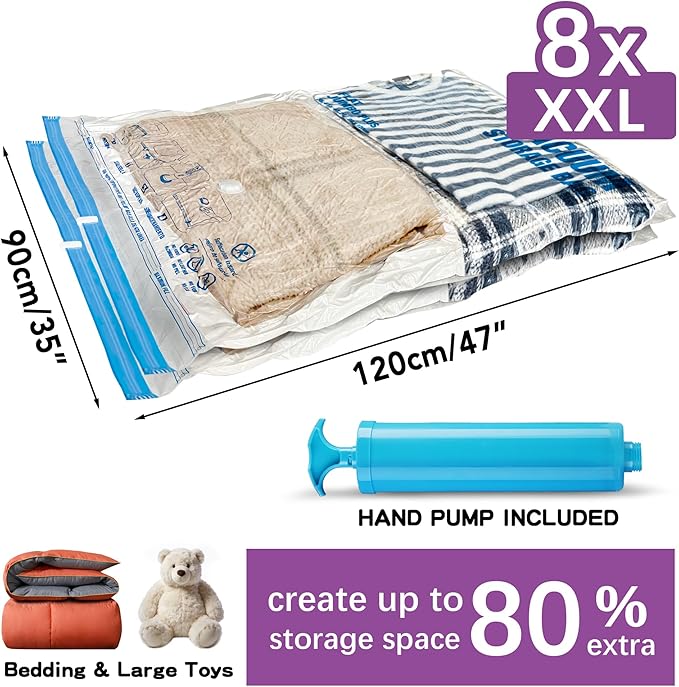 XXL Jumbo Vacuum Storage Bags, 47''X35'' Extra Large Space Bags for Blanket, Bedding, Comforters (8-XXL)