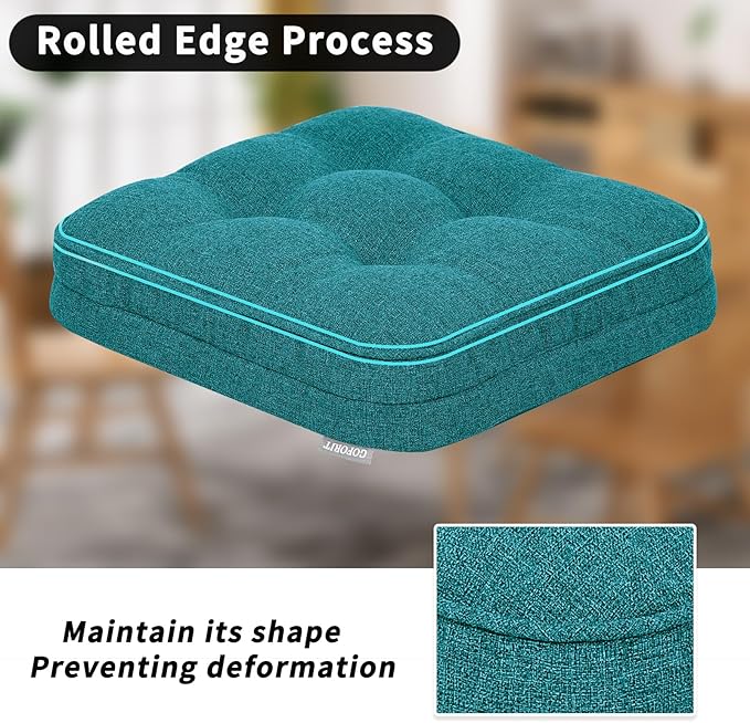 GOFORIT Memory Foam Cushion，Square Seat Cushions for Dining Chairs,Non-Slip Chair Pads with Removable Cover, 16'' x 16'',4 Pack,Blue