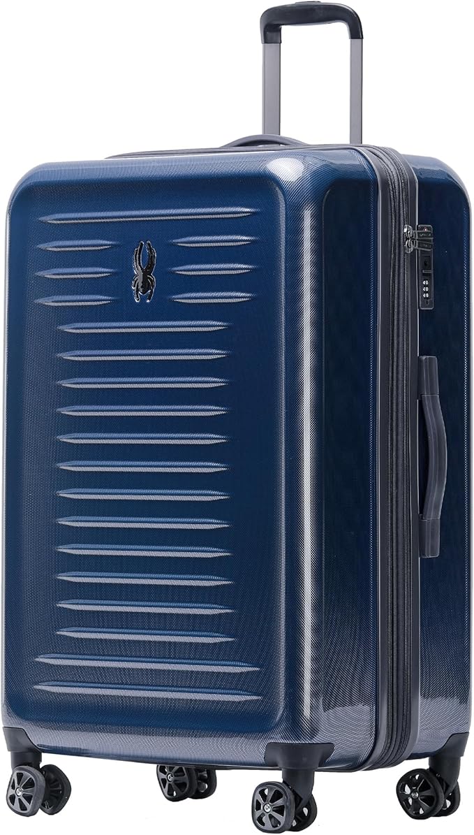Spyder Rails Expandable Hardside Upright Suitcase with 360° Spinner Wheels, TSA Approved Lock (Navy, Large Checked)