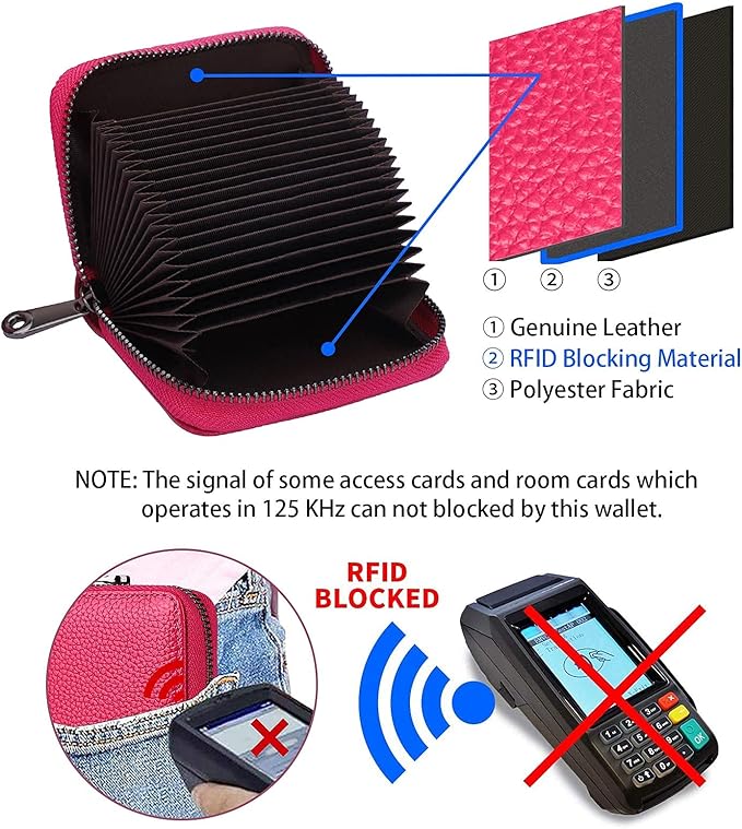 Linno RFID 20 Slots Credit Card Holder Genuine Leather Small Wallet for Women or Men with Zipper