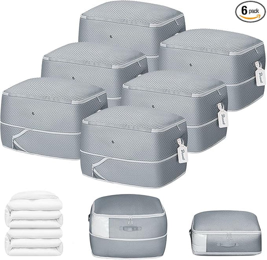 DIMJ Comforter Storage Bag 6 Pack - Blanket Storage Organizer Compression Bags, Large Capacity Ultra Space Saving Self Compression Organize for Bedding, Pillow, Duvet, Sheet Storage with Zipper Window