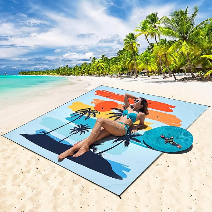 Beach Blanket Waterproof Sandproof Extra Large Beach Mat 79" X 83"/120"x108"for 1-8 Adults Quick Drying Durable Outdoor Picnic Mat for Beach Travel Camping Hiking
