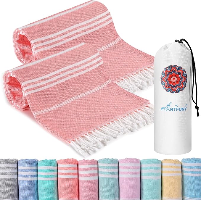 2 Pack Turkish Beach Towels Vacation Essentials Pool Towel for Women Birthday, Teacher Appreciation Thank You Gifts, Mothers Days Bridesmaid Bride Girlfriend Friendship Sister 40th Retirement Gift