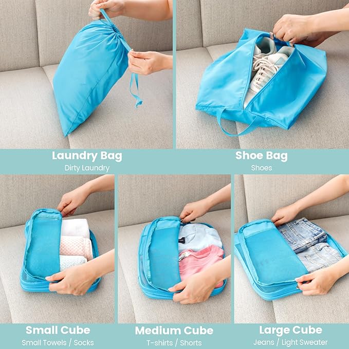 Cambond Compression Packing Cubes for Travel - Lightweight Expandable Travel Bags Luggage Organizers Travel Essentials Compression Cubes for Travel Space Saver for Carry on Suitcases Organizer