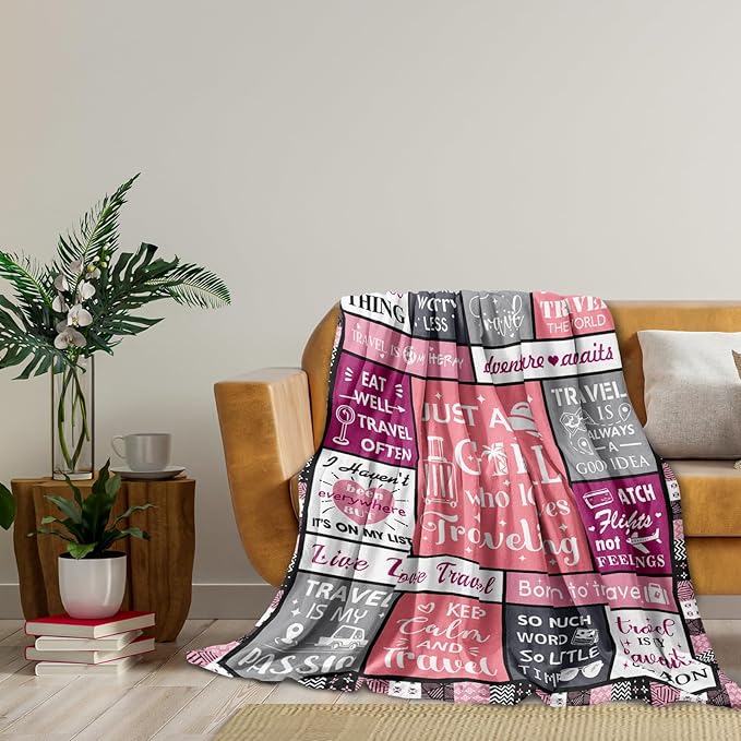 Unique Travel Gifts for Women/Girls, Cute Travel Accessories/Essentials for Vacation, Best World Traveler Favor, Presents for People Who Love Traveling Blanket 60x50inches