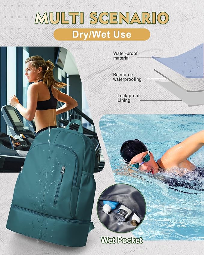 Gym Backpack for Women Men, Lightweight Gym Bag with Shoe Compartment, Waterproof Sports Backpack with Wet Pocket, Peacock Blue