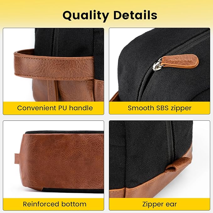 Vorspack Travel Toiletry Bag - Hanging Toiletry Bag for Men Water Resistant Canvas Shaving Bag with Large Capacity for Travel - Black