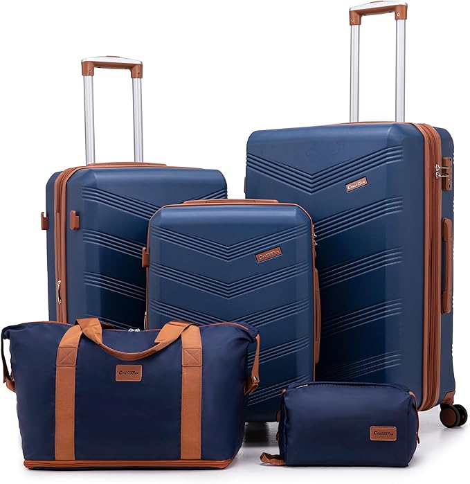 Expandable Luggage Sets 5 Piece, Hard Case Suitcase Set with Spinner Wheels,22x14x9 Airline Approved Carry on,Lightweight Durable Suitcase with TSA Lock (Dark Blue)