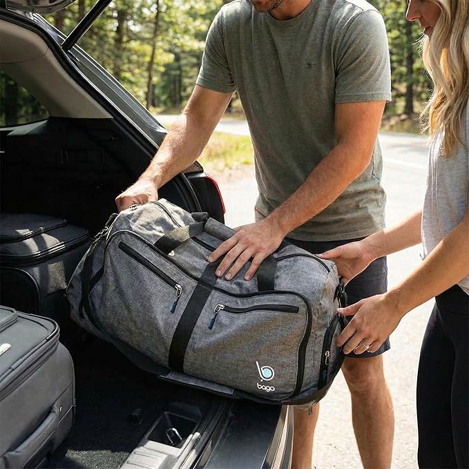 Bago Medium Duffle Bag for Travel Women & Men. Durable Lightweight Foldable Travel Duffel Bags For Traveling Women. 60L Duffle Bags For Overnight Bag With Shoe Compartment Collapsible Weekender duffel
