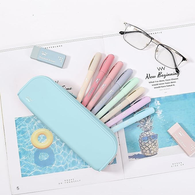 Mr. Pen- Silicone Pencil Case, Light Blue Pencil Pouch Aesthetic, Pencil Bag, Makeup Pouch