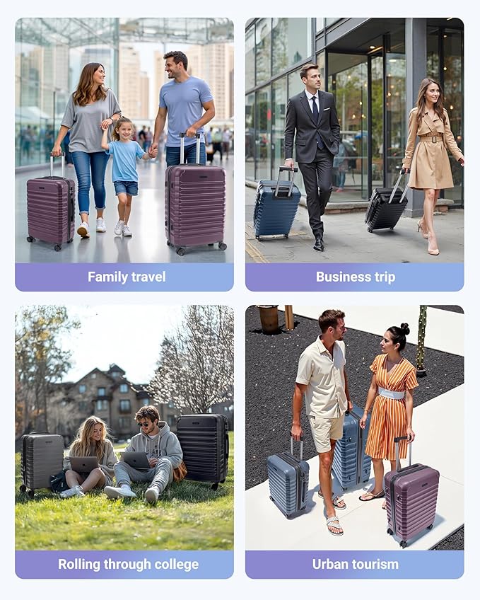 LIGHT FLIGHT Luggage Sets, 3 Piece Durable Suitcase Set with Spinner Wheels, 3 Pcs Hard Shell Lightweight Luggage with TSA Lock, Large Checked Travel Suitcases, 20/24/28 Inch,Purple