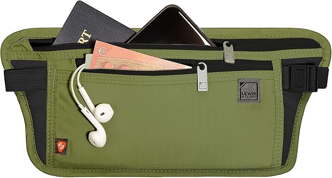 Lewis N. Clark Travel Money Belt Pouch, Slim RFID Blocking Anti Theft Waist Stash Pouches for Cash, Cards and Passport Holder