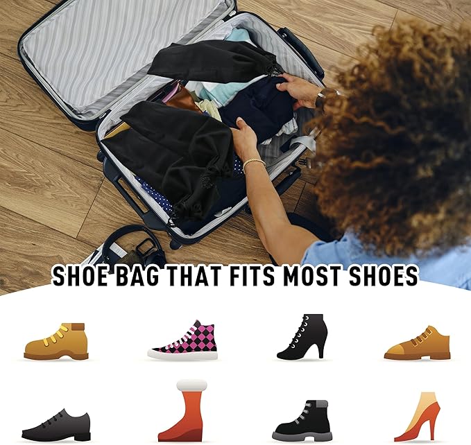 GONGKANGYUAN 4 Pack Shoe Bags for Travel Flannel Single Shoe Pouch with Drawstring for Men Women Travel Protecting Storing Shoes