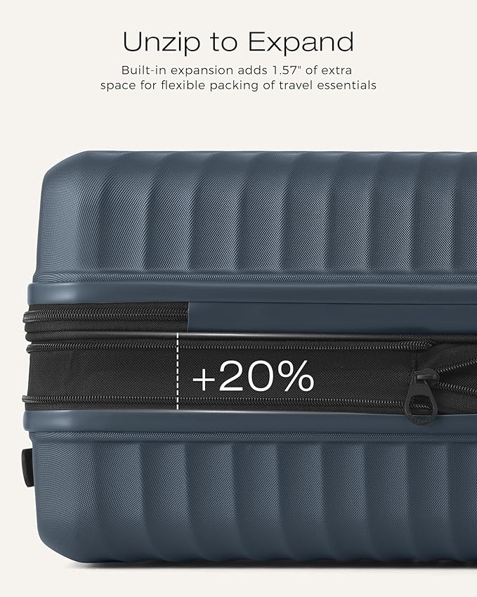 Coolife Luggage Suitcases Hardside Lightweight: Durable PC Expandable Travel 3 Piece Set with Dual Spinner Wheels & TSA Lock, 20/24/28 (20" Expandable) (Navy, 3-Piece Set (20/24/28))