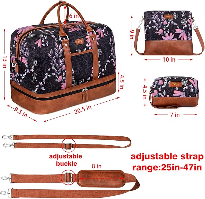 Weekender Bag for Women, Large Overnight Bag Canvas Travel Duffel Bag Carry On Tote with Shoe Compartment 21" 3Pcs Set