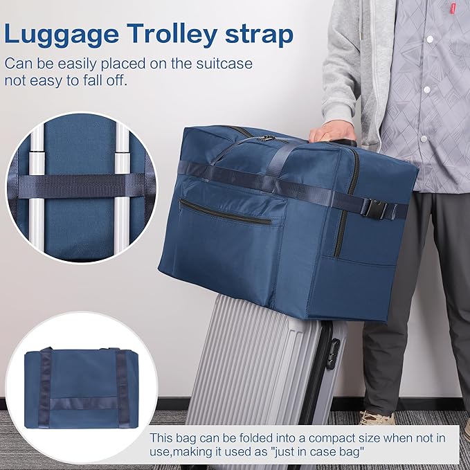 Hafmall Extra Large 120L Foldable Duffel Bag for Travel, Waterproof Weekend Overnight Bag, Large Collapsible Storage Bag for Moving, Camping (Blue)