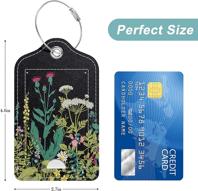 Rimilak 3 Pcs PU Leather Luggage Tags for Suitcase, Travel Cruise Luggage Tag with Privacy Flap, Name ID Label and Metal Loop for Women Men Baggage Handbag School Bag Backpack, Daisy Flowers