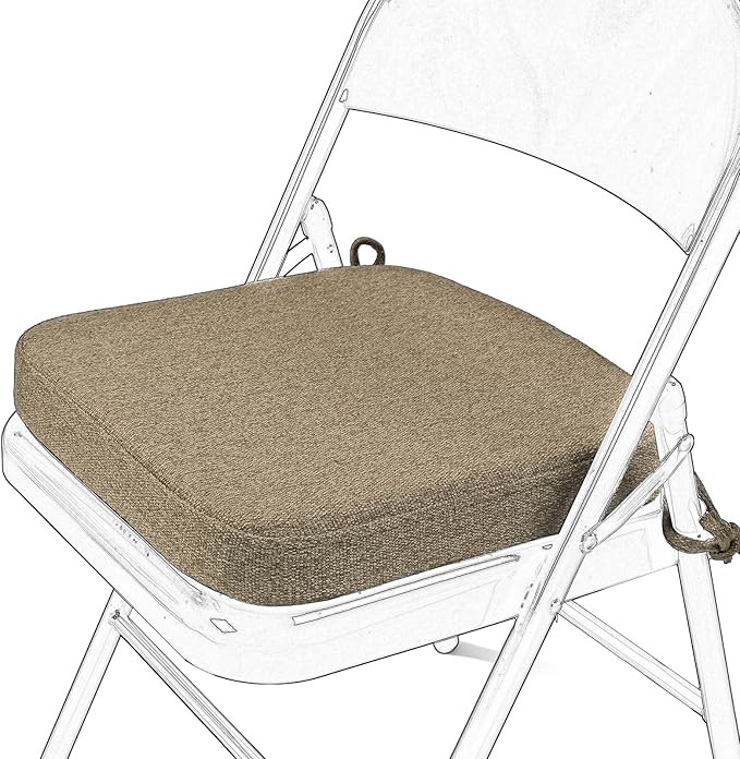 SINOSSO Memory Foam Chair Cushion for Folding Chair 1 Pcs, Thickened 2" Square Kitchen Chair Pad with Ties, Indoor Non-Slip Dining Chair Seat Cushion (1 Pcs, Linen)