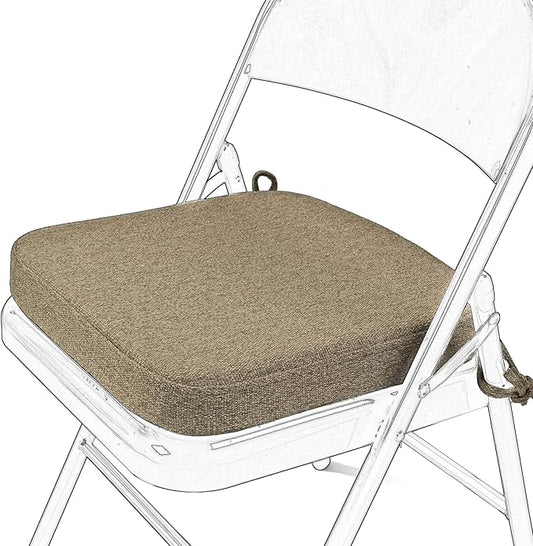SINOSSO Memory Foam Chair Cushion for Folding Chair 1 Pcs, Thickened 2" Square Kitchen Chair Pad with Ties, Indoor Non-Slip Dining Chair Seat Cushion (1 Pcs, Linen)