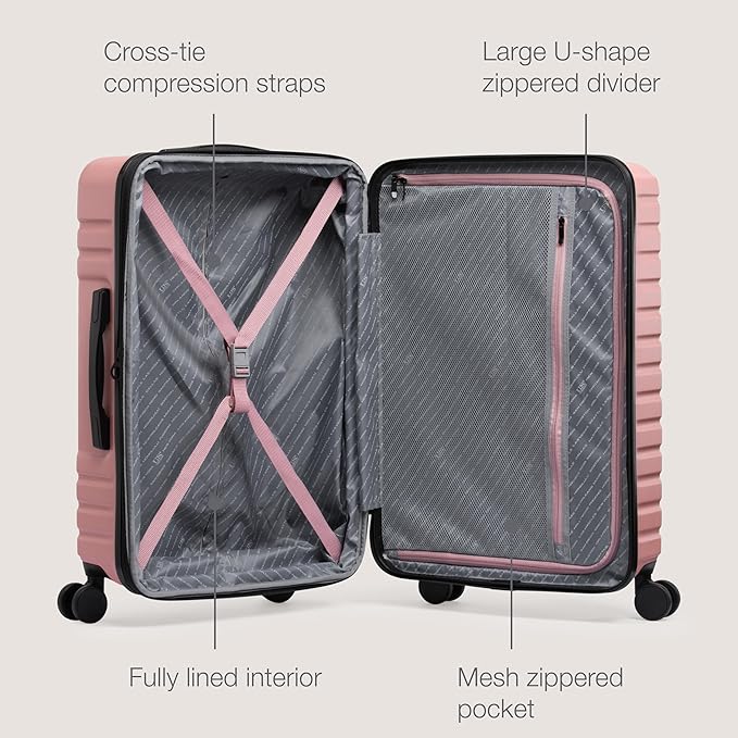 U.S. Traveler Boren Expandable Hardside Rugged Travel Luggage with 8 Spinner Wheels, Rose Pink, Carry-on 22-Inch